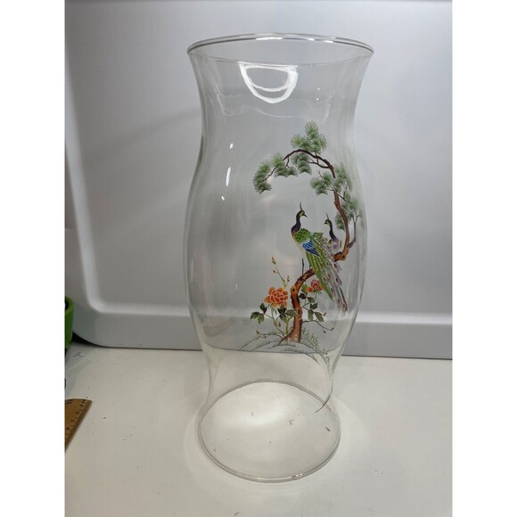 large vtg clear Glass Hurricane Candle Holder / Chimney / Shade / Globe peacock - Picture 3 of 7